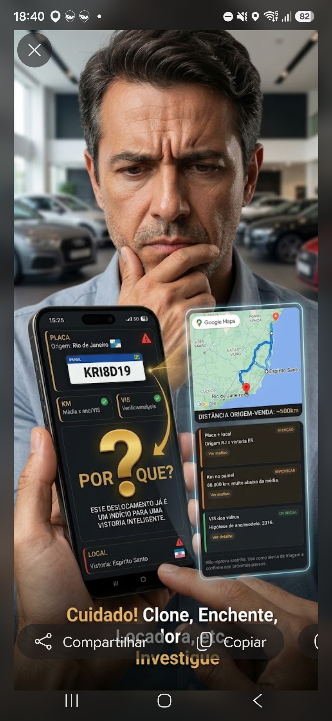 Ilustração de comparação entre a origem da placa e o local da vistoria no AutoLupa